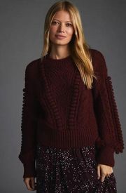 Anthropologie Cropped Cable-Knit Sweater Maroon Size Large