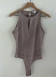 Walter Baker Athena Bodysuit Neutral Ribbed High Neck Contemporary Medium