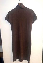 BOSTON PROPER Women’s Dark Brown Cashmere Blend Turtleneck Cap Sleeve Midi Dress