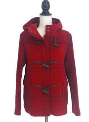 Burberry London Wool Plaid Nova Check Duffle Coat in Red