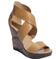 Diane von Furstenberg Camel Vachetta Opal Wedge Wood Platform Crossover Sandal-9