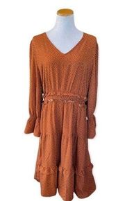 NWT Womens Plus Love Riche Boho Tiered Ruffle Midi Dress in Camel - Sz 1X