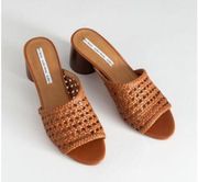 & Other Stories Woven Leather Heeled Mule Sandals Wooden Block Heel Brown 38