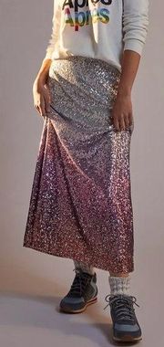 Anthropologie Leticia Sequin Ombre Maxi Skirt Purple Silver Size 2