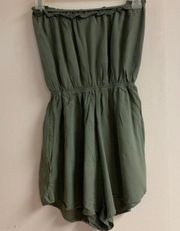 strapless dark green cinched romper size 6