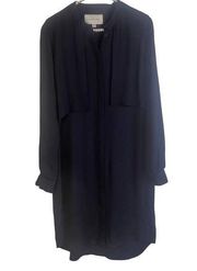 Brochu Walker Navy Cape Shoulder Dress Hidden Front Buttons SZ S