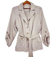 Dressbarn Jacket Womens 22 / 24 Beige Button Up Lightweight Jacket Blazer Belted