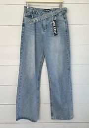 The Kript Women’s Extra Large Blue Denim Assymetrical Wide Leg Jeans New NWT