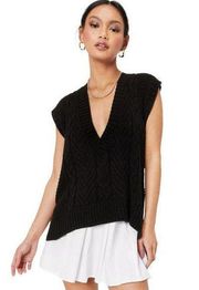 Nasty Gal Size 10 Sweater Petite Cable Knit V Neck Tank Top Black Knit NWT 1103