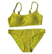 Cabana del Sol Neon Yellow Ribbed Scoop Neck Bikini Top and Bottom Set L NWOT