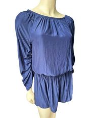 RAMY BROOK $345 Navy Blue Long Sleeve Slouch Tie Blouse Top XS