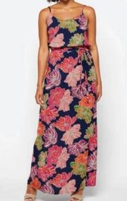 NWT  Athena Floral Tie Waist Maxi Dress Orange Blue Size Large