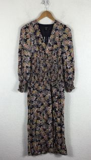 NWT Afrm Nordstrom Hazel Floral Smocked Long Sleeve Chic Midi Dress XS