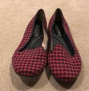 L.L. Bean Red Black Houndstooth Checkered Women Slip On Loafers Size 6M(B)