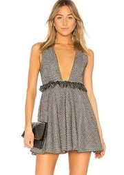 NBD  Revolve Egoista Mini Black & Silver Mesh Plunging Mini Dress S