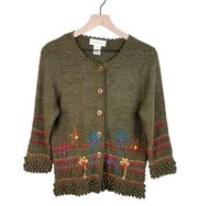 Vintage 90s Y2K Susan Bristol Flower Crochet Embroidered Cardigan Sweater Large