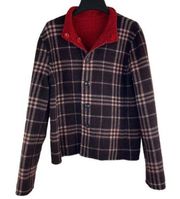 Charter Club Reversible Black Plaid and Red Wool Blend Button Front Jacket Large