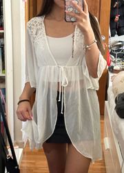 Cute White Mesh Tie Robe