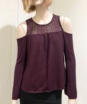 NY & Co Burgundy Cold Shoulder Knit Sweater S