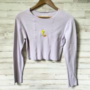 NWOT Looney Tunes Tweety Bird Embroidered Crop Top Medium