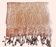 Beautiful Silk Blend Scarf Printed Paisley Floral Fringe Dusty Pink Cream 82X30