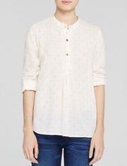 Current/Elliott Current Elliott Cream Cotton Pintucked Long Sleeve Henley Blouse