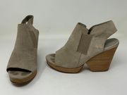 Eileen Fisher Plus Suede Woven Stacked Wooden Heel Slingback Platform Shoes Gray