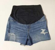 Isabel Maternity Shorts Womens Size 10 Blue Distressed Denim Jeans Full Panel