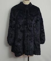 Anthroplogie Elevenses Faux Fur Swing Coat Size 12 Black EUC