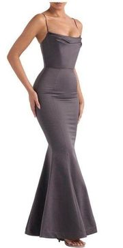 HOUSE OF CB Violette Satin Mermaid Gown in Dark Grey Size X-Small