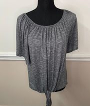 Kim & Cami Grey Short Sleeve Blouse with Tie Front Size Large