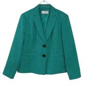 Le Suit 1990s Vintage Petite Turquoise Green Retro Blazer Jacket Large