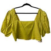 NWT revolve Tularosa Crop Gold green Puff Sleeve Top size XL