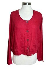 Flax Shirt Womens Medium Red Linen Long Sleeve Button Down Top Relaxed Fit