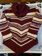 Red and Cream cowl Neck Sweater