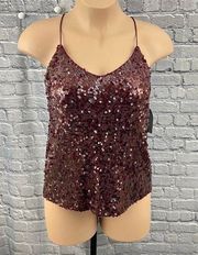 Wayf  Red Sequined Spaghetti Strap Tank Top Size XL