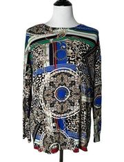 Cable & Gauge Sweater Medallion Floral Pattern Long Sleeve Women Size Large