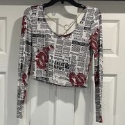 🍂Dragon newspaper chain long sleeve crop top🍂