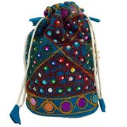 Sequin Beaded Mini Bucket Bag Clutch colorful embroidered drawstring