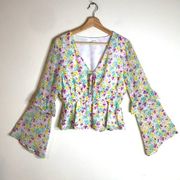 June & Hudson Floral ruffled boho Bell Sleeve Blouse Ladies medium