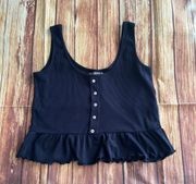 Women Sleeveless Ribbed Knit Black Ruffles Tank Top Size 6.