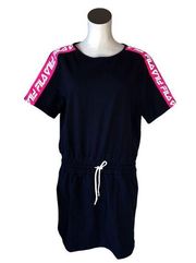 NWT Fila Spell Out Logo Stripe Drawstring Dress Black Pink M