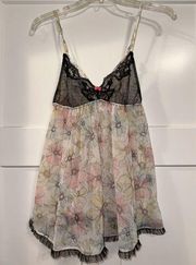 Victoria’s Secret black lace & pastel flower nightie negligee Sz medium NWT