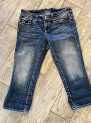 Vigoss Chelsea Capri Denim Jeans 7 / 8 Length 21 Cropped Bling Rhinestones
