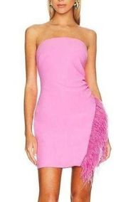 Owens Pink Mini Dress Sleeveless Feathers