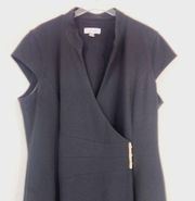 Calvin Klein Elegant Black Wrap Around Lined Career Cap Sleeve Dress Sz 14