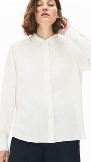 Lacoste Women's Relaxed Fit Flowy Blouse White Button Down Shirt CF5606-166