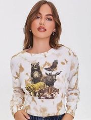 Wildlife Forest Animal Cropped Sweater Forever21 wolf moose bear tie dye small