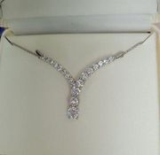 DIAMOND LUXE Sterling Silver Simulated Diamond V Shaped Journey Necklace 18" NEW