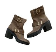 Kenneth Cole Rhode Dark Taupe Buckled Short Suede Boots with Polar Grip 8.5